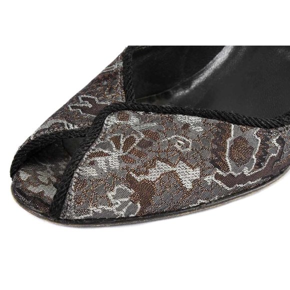 STUART WEITZMAN Metallic Brocade Peep Toe Pumps Size 7 1/2 - Picture 5 of 7